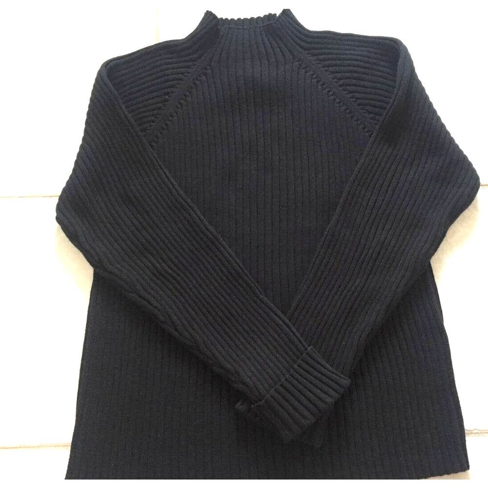 Relativity Petite‎ Black Thick Ribbed Mock Neck Long Sleeve Cotton Sweater PL